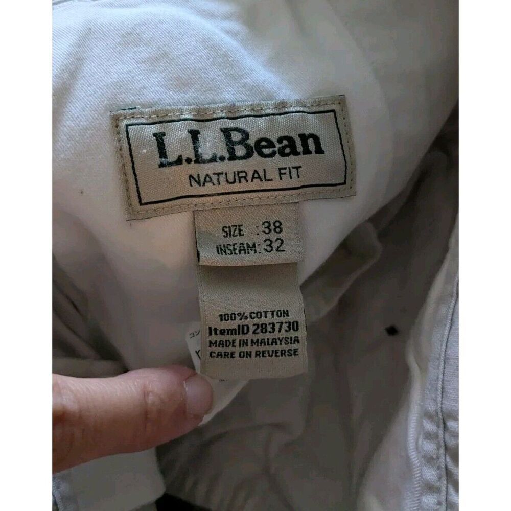 L.L Bean Natural Fit Khaki  Chino Pants Flat Front Cream, Size 38x32 - Picture 3 of 4
